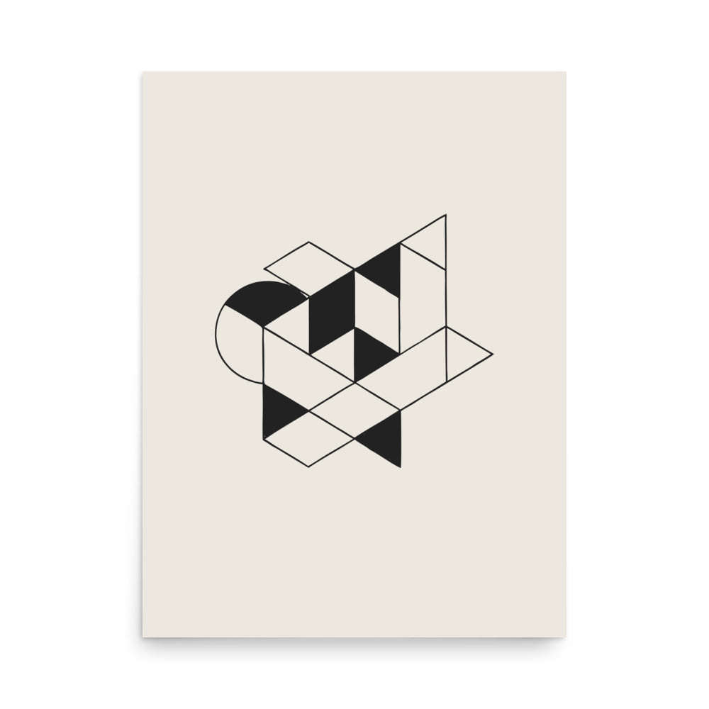 Isometric impossible tribar geometric line art design printed on an art print. 18″×24″ size.