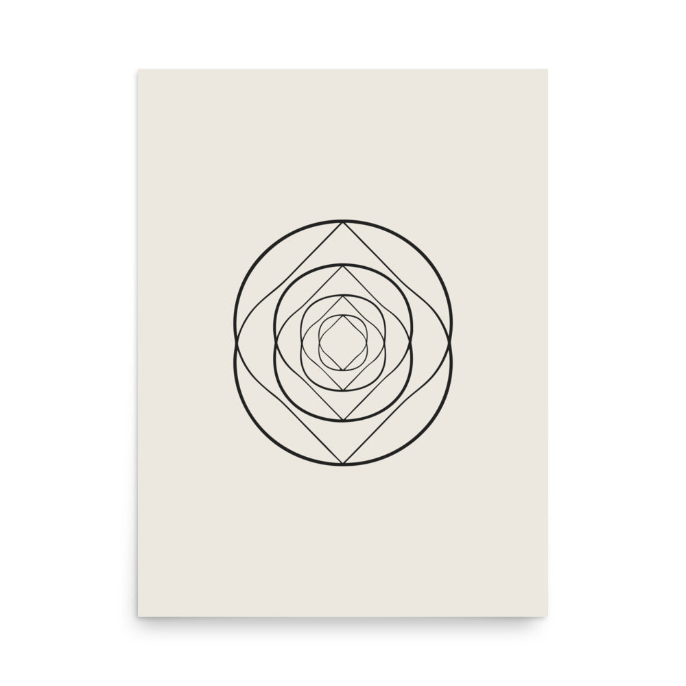 A nested sequence of five Bernoulli lemniscates in precise hairline-weight line art on an art print. 18″×24″ size.