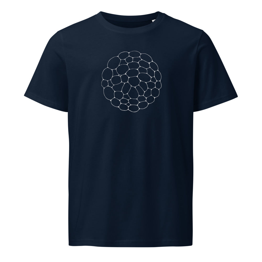 An ultra-fine network of interlocking solar convective cells printed on a t-shirt. Shown on the Ink (French Navy) colorway.