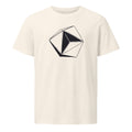 A minimalist line art illustration of an eight-sided octahedral craft printed on a t-shirt. Shown on the Bone (Vintage White) colorway.