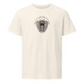 An engraving-style scientific illustration of an Elrathia kingii trilobite printed on a t-shirt. Shown on the Bone (Vintage White) colorway.