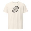 A minimalist line drawing of a single lily pollen grain with a reticulated wall on a t-shirt. Shown on the Bone (Vintage White) colorway.