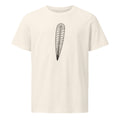 An orthocone nautiloid fossil longitudinal section line drawing printed on a t-shirt. Shown on the Bone (Vintage White) colorway.