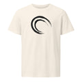 A double-layered crescent enso printed in black ink on a casual t-shirt. Shown on the Bone (Vintage White) colorway.