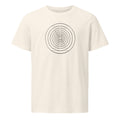 A sequence of twenty nested circles with logarithmic radial spacing on a t-shirt. Shown on the Bone (Vintage White) colorway.