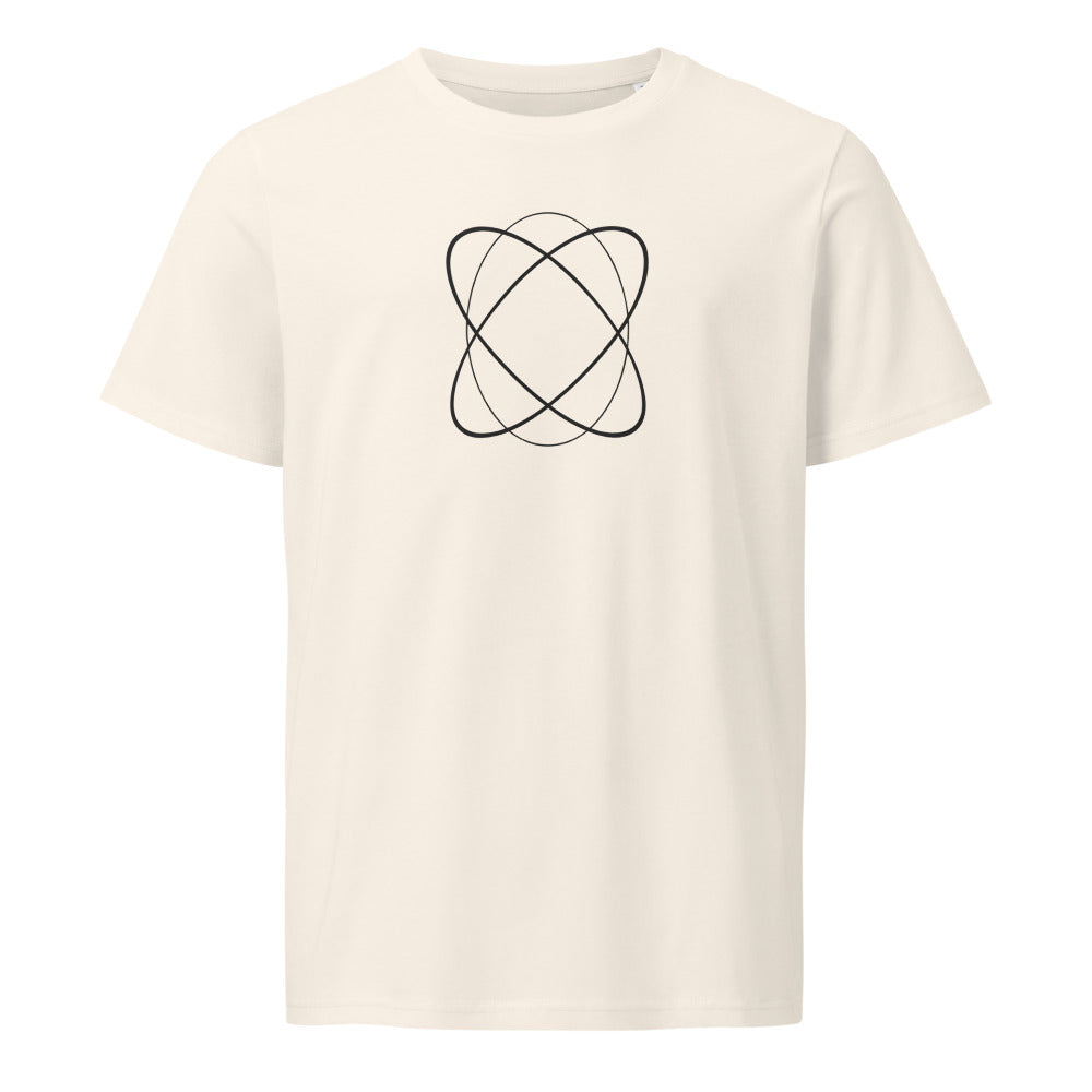 A single continuous Lissajous curve vector path printed on a t-shirt. Shown on the Bone (Vintage White) colorway.