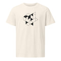 Isometric impossible tribar geometric line art design printed on a t-shirt. Shown on the Bone (Vintage White) colorway.