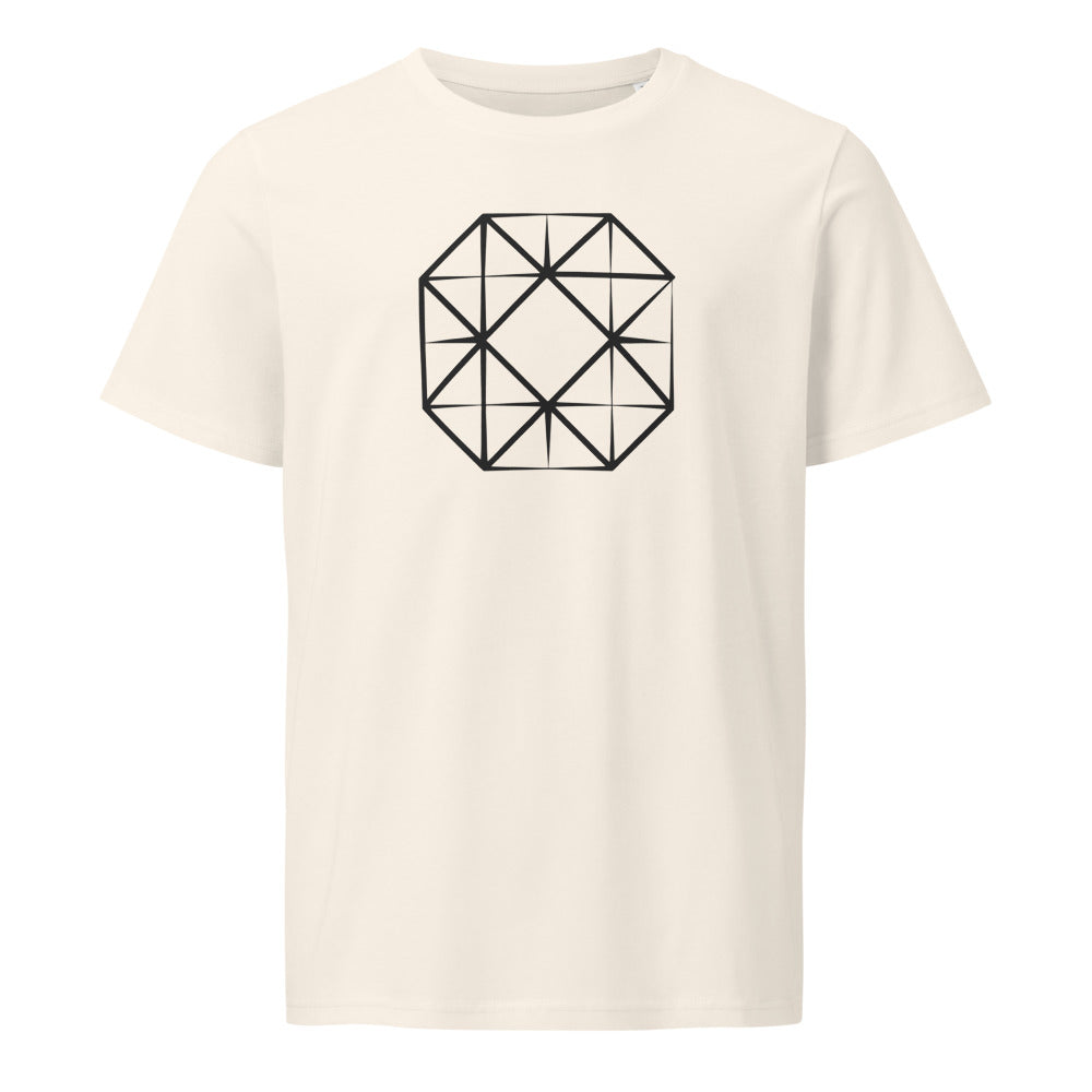 Technical illustration of four interlocking squares rotated ninety degrees on a cotton t-shirt. Shown on the Bone (Vintage White) colorway.