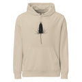 A detailed botanical line drawing of a dried teasel seed head on a hoodie. Shown on the Clay (Desert Dust) colorway.