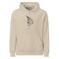 A wood fern engraving featuring detailed root structures and arched fronds, printed on a unisex hoodie. Shown on the Clay (Desert Dust) colorway.
