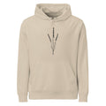 A line art illustration of three bound lavender stems printed on a regular fit hoodie. Shown on the Clay (Desert Dust) colorway.