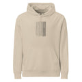 A three-column minimalist line art rain pattern printed on a unisex hoodie. Shown on the Clay (Desert Dust) colorway.