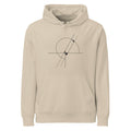 A geometric line drawing of the Witch of Agnesi mathematical curve printed on a hoodie. Shown on the Clay (Desert Dust) colorway.
