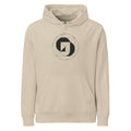 A geometric design of inverted concentric circles in thin vector lines on a hoodie. Shown on the Clay (Desert Dust) colorway.