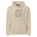 A flat orthographic vector projection of a 3D Lissajous knot printed in a single continuous hairline path on a hoodie. Shown on the Clay (Desert Dust) colorway.