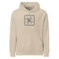 The fourth iteration of the Sierpinski carpet mathematical grid printed on a hoodie in fine line art style. Shown on the Clay (Desert Dust) colorway.