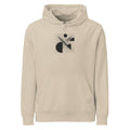 A minimalist sheared parallel grid design in precise hairline strokes on a hoodie. Shown on the Clay (Desert Dust) colorway.