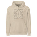 A vector line drawing of a Heesch tiling pattern with interlocking irregular polygons on a hoodie. Shown on the Clay (Desert Dust) colorway.