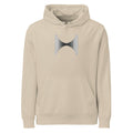 A field of vertical parallel lines deflected at the center by a Lorentzian curve, printed on a hoodie. Shown on the Clay (Desert Dust) colorway.