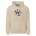 A Delaunay triangulation network of triangular facets in hairline weight, printed on a classic hoodie. Shown on the Clay (Desert Dust) colorway.