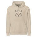 A single continuous Lissajous curve vector path printed on a hoodie. Shown on the Clay (Desert Dust) colorway.