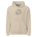 A fourth-iteration Hilbert space-filling curve printed as a precise orthogonal grid design on a hoodie. Shown on the Clay (Desert Dust) colorway.