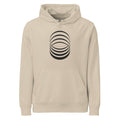 A sequence of eight concentric ellipses progressively flattened and rotated, printed on a hoodie. Shown on the Clay (Desert Dust) colorway.